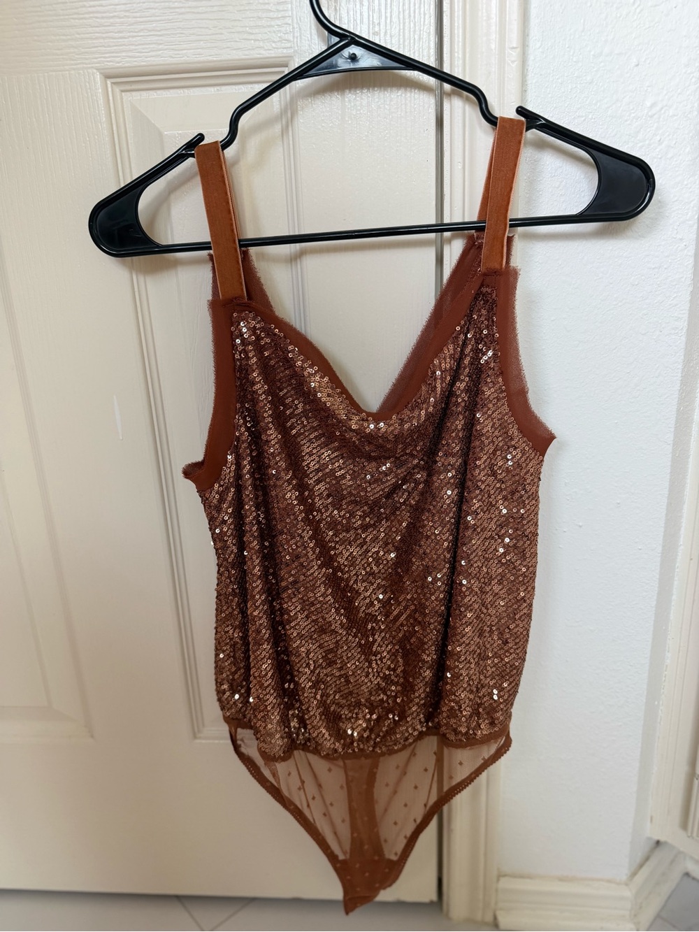 Free People Copper Sequin Cowl Neck Bodysuit